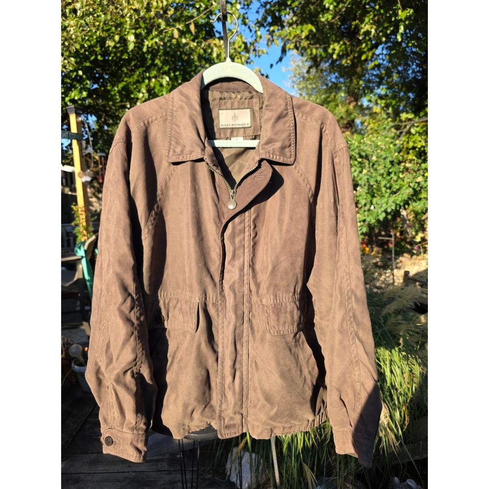 Rainforest Mens XL Microfiber Bomber Jacket Brown Full Zip Harrington Coat